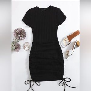 Drawstring Side Rib-knit Bodycon Dress